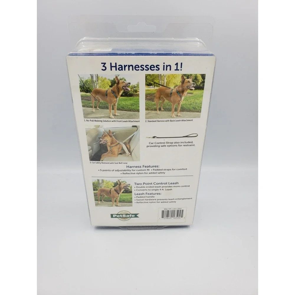 Petsafe Dog Harness Small Black Control Leash Adjustable 3 In 1 Car Restraint